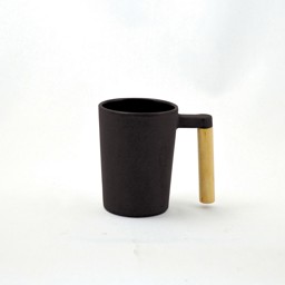 Bild von Cup mit Holzgriff Teecup modern aus Gusseisen schwarz 0,2 L